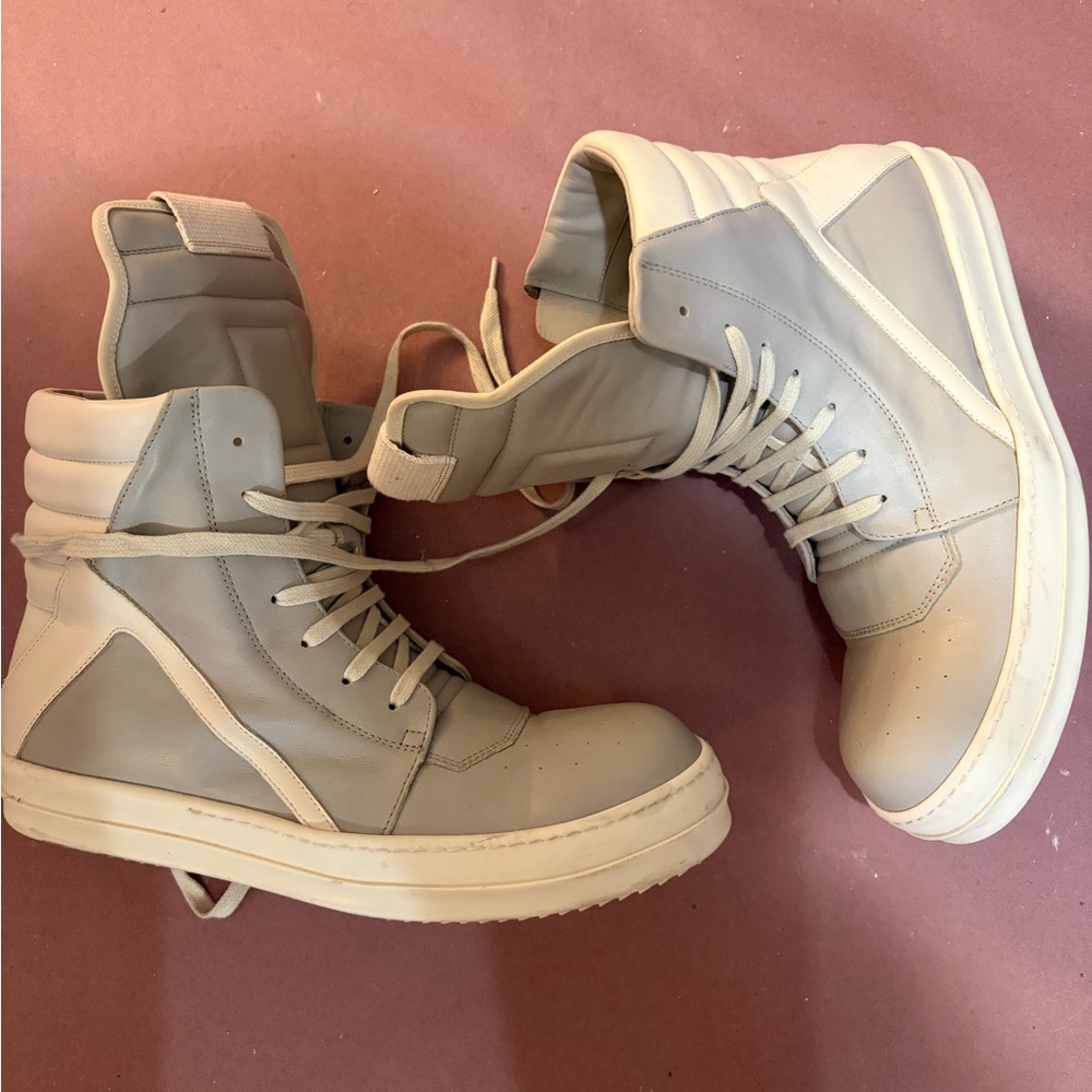 Rick Owens Men's High-Top Sneakers in Grey/White